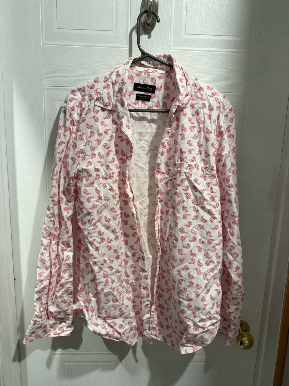 Massimo Dutti White Button-Down Shirt with Pink Paisley Print